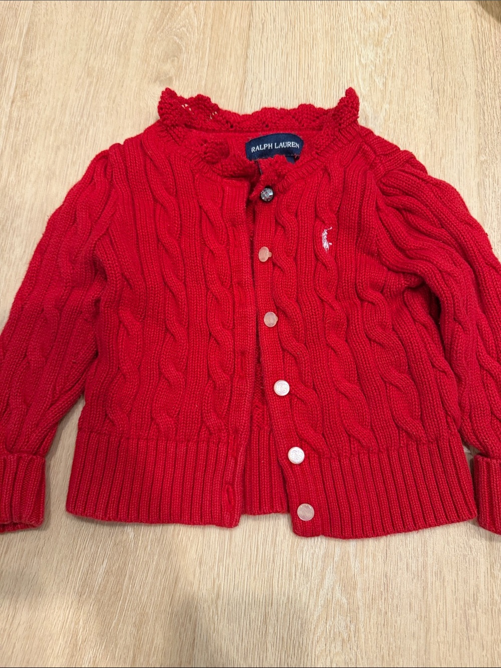Ralph Lauren Kids Red Cable Knit Cardigan with Polo Logo